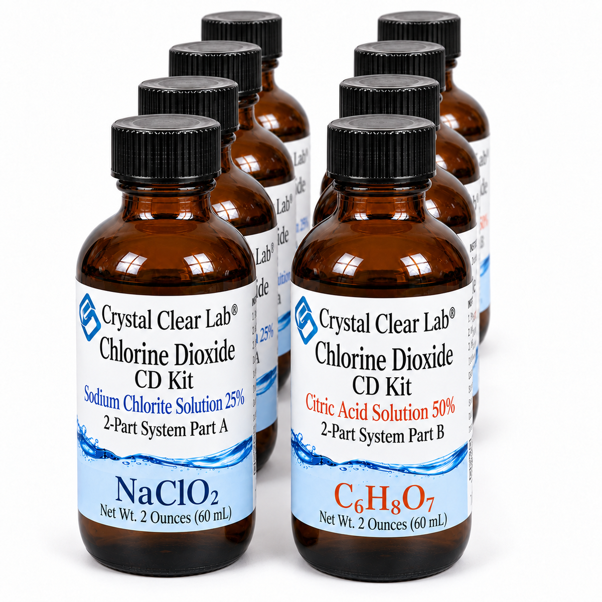 Chlorine Dioxide Citric Acid Kits — 2 oz / Amber Glass / 4