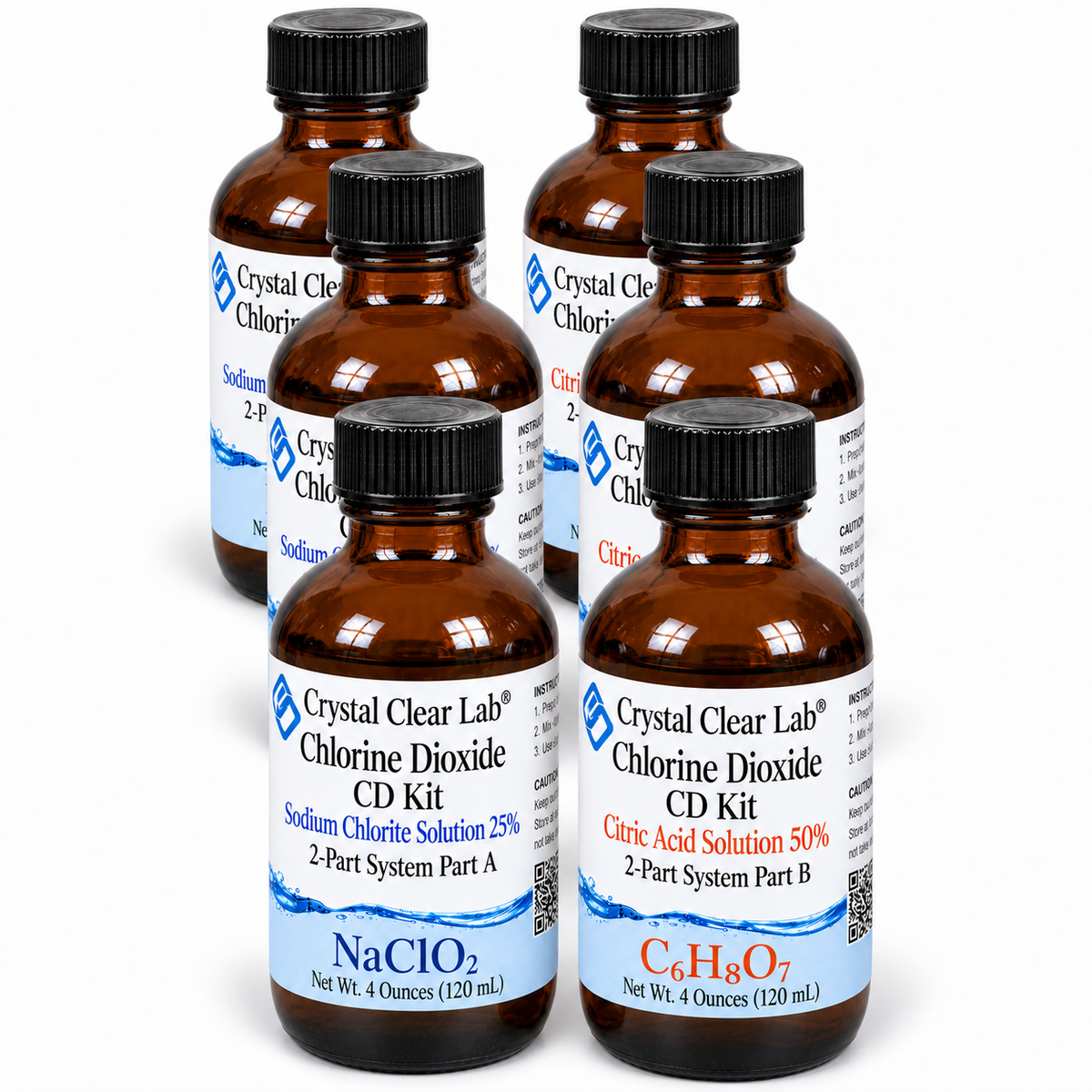 Chlorine Dioxide Citric Acid Kits — 4 oz / Amber Glass / 3