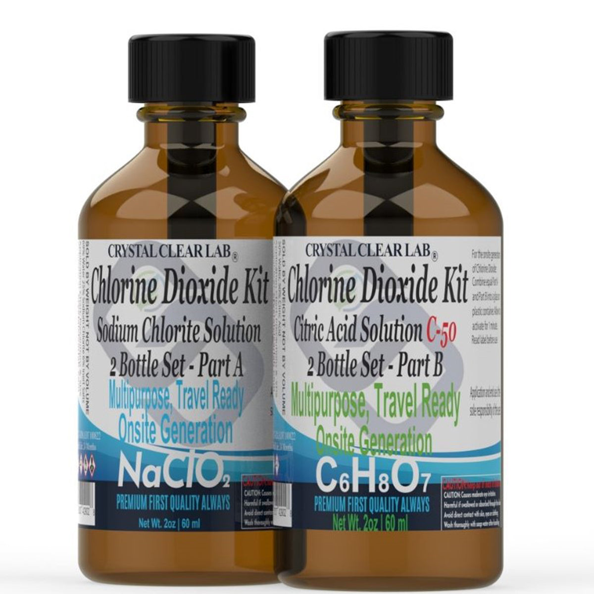 2oz | Chlorine Dioxide Kit 2 Part Citric Acid & Sodium Solution 1:1 Classic Set