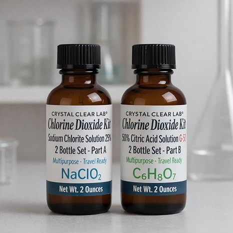 2oz | Chlorine Dioxide Kit 2 Part Citric Acid & Sodium Solution 1:1 Classic Set