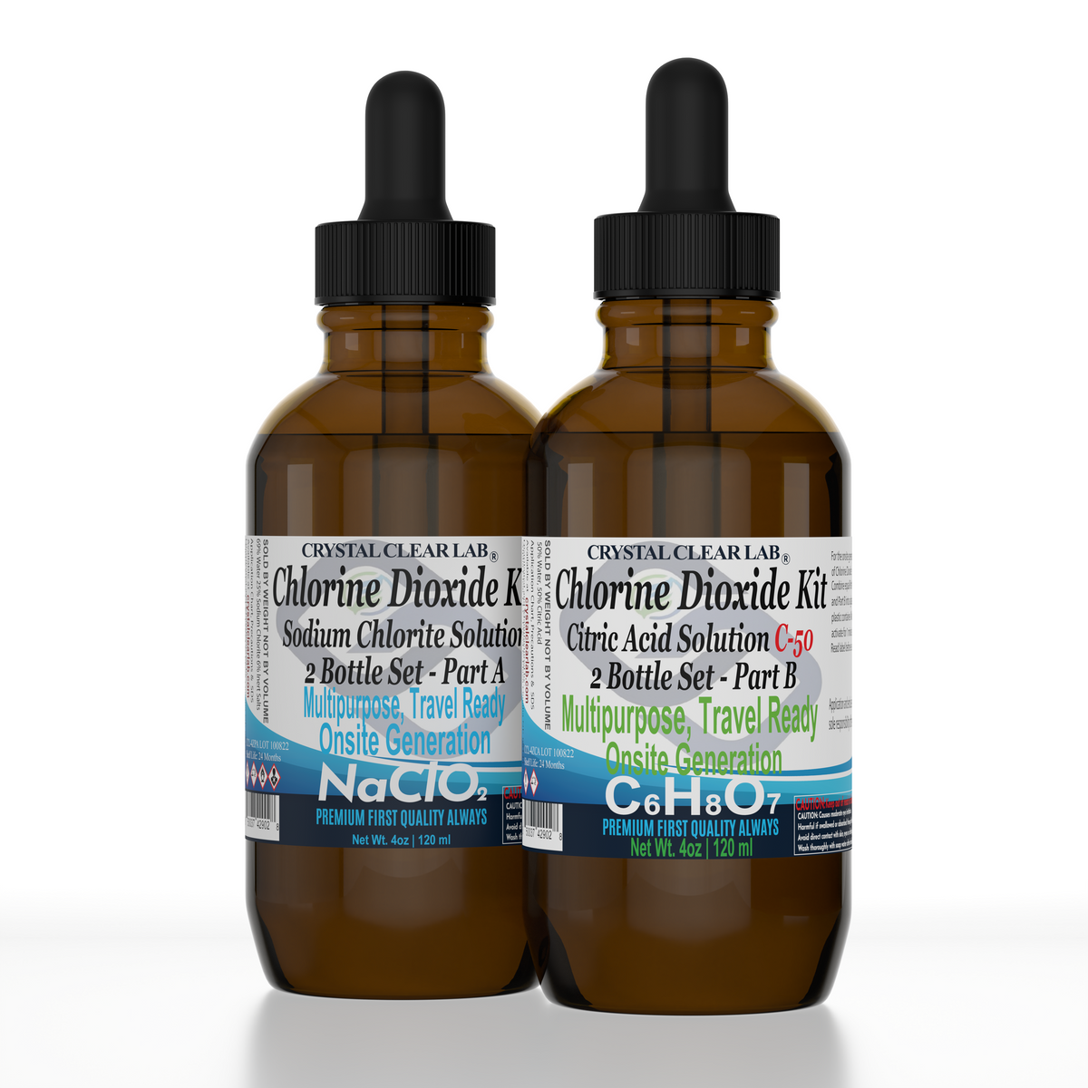 2oz | Chlorine Dioxide Kit 2 Part Citric Acid & Sodium Solution 1:1 Classic Set