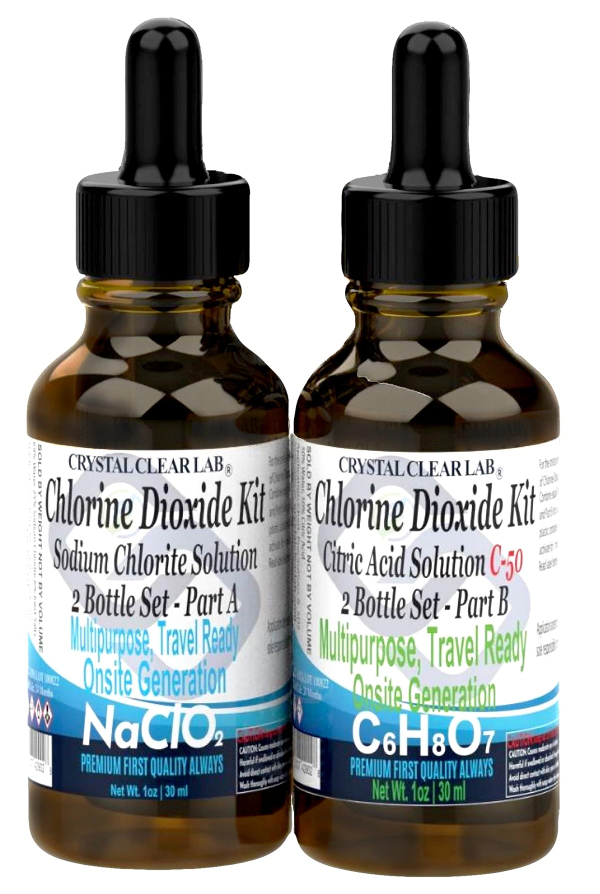 Chlorine Dioxide Citric Acid Part B Steam Distilled Water, 1 Ounce Each