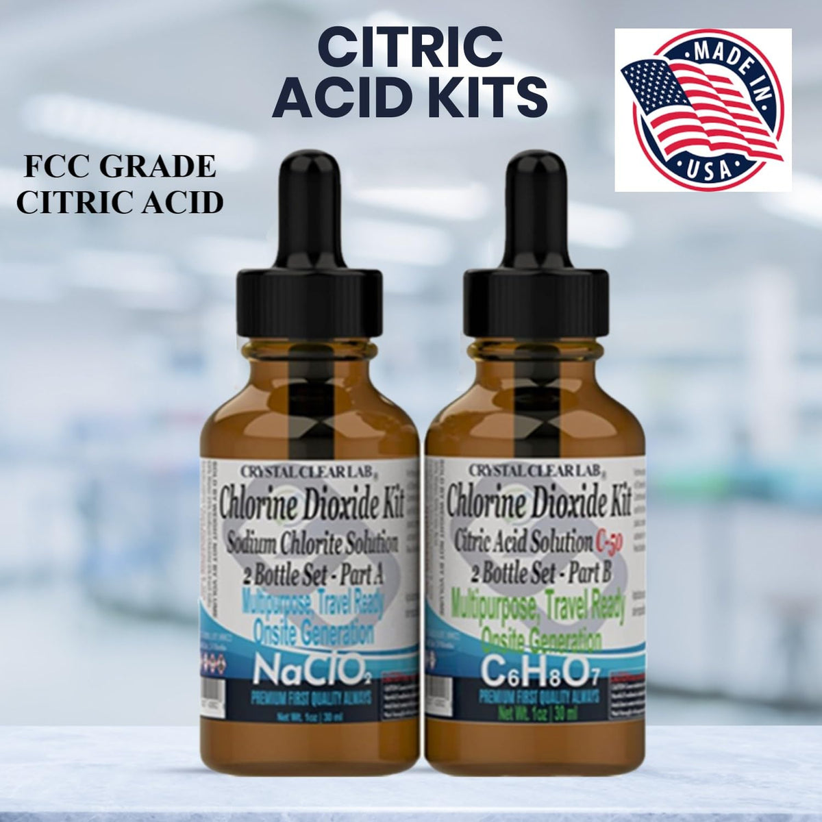 Chlorine Dioxide Citric Acid Part B Steam Distilled Water, 1 Ounce Each