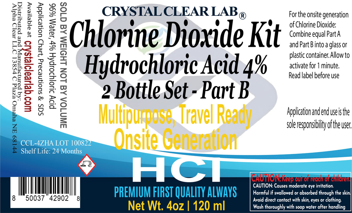 Crystal Clear Chlorine Dioxide Hydrochloric Acid 4-5% (HCl) : Sodium Chlorite 2oz, 4oz, 8oz Liquid Set, , 1 Fluid Ounces, Pack of 2