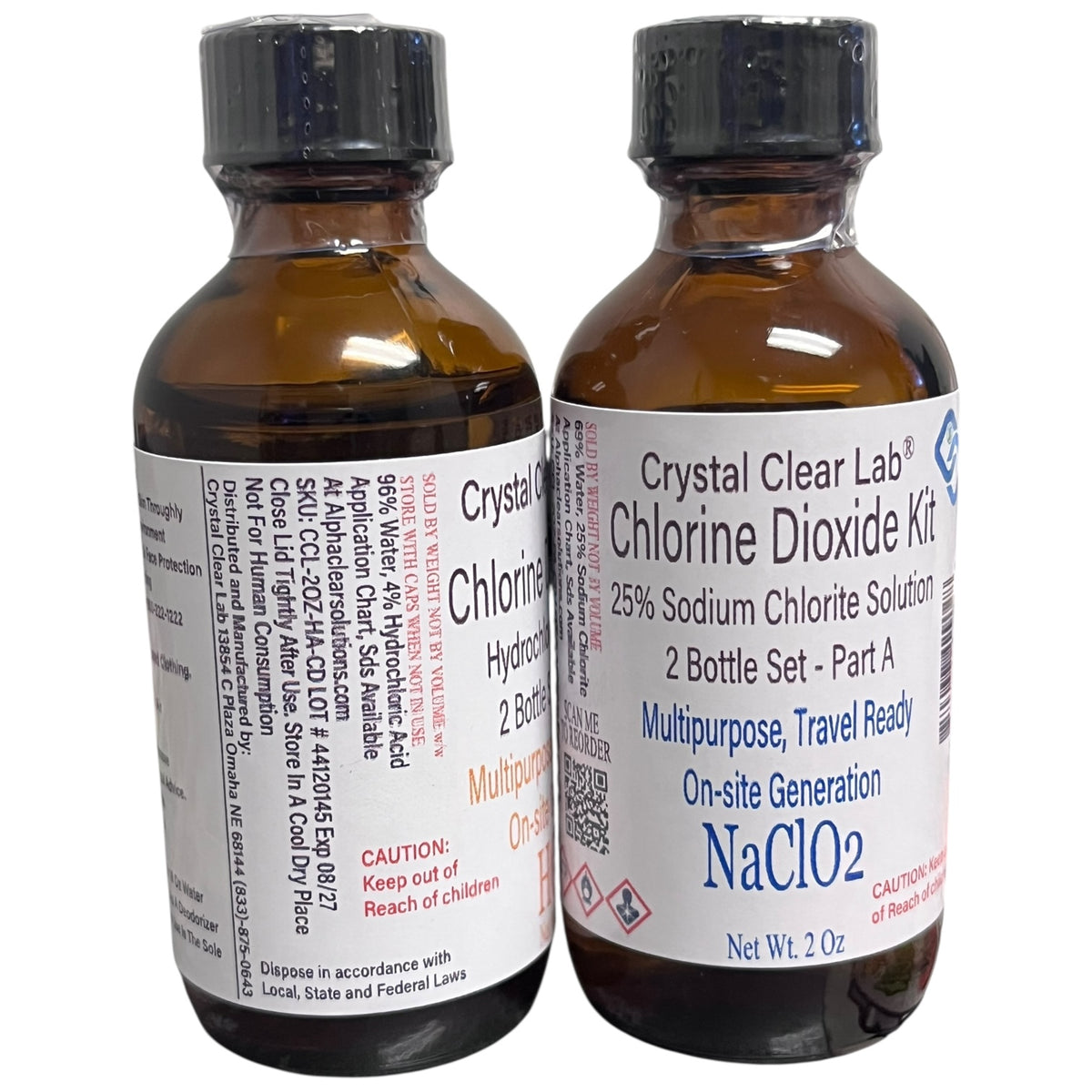 Crystal Clear Chlorine Dioxide Hydrochloric Acid 4-5% (HCl) : Sodium Chlorite 2oz, 4oz, 8oz Liquid Set, , 1 Fluid Ounces, Pack of 2