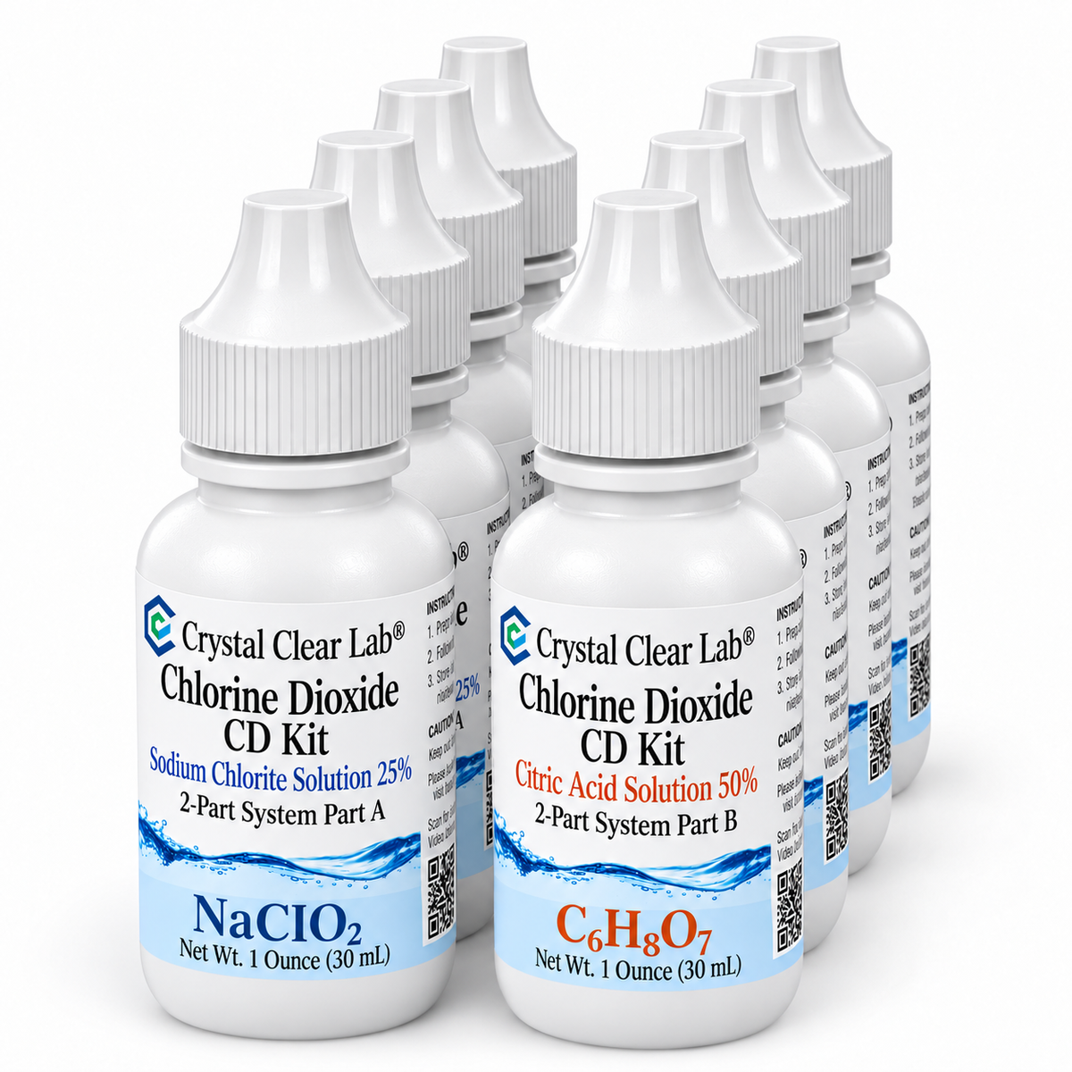 Chlorine Dioxide Citric Acid Kits — 1 oz / HDPE Plastic / 4