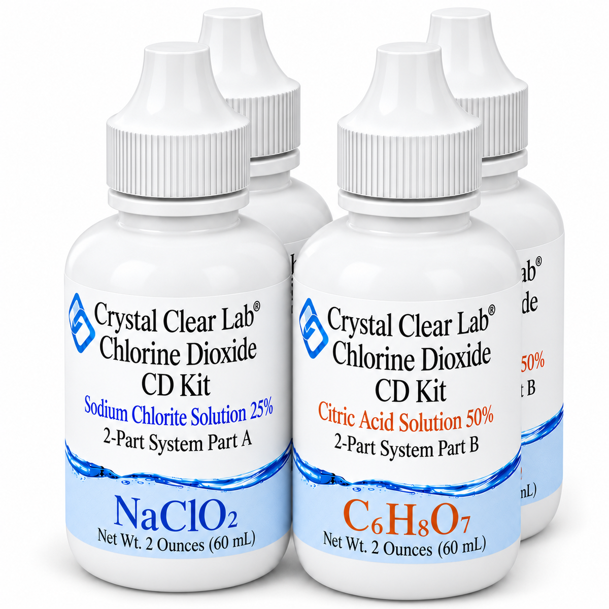 Chlorine Dioxide Citric Acid Kits — 2 oz / HDPE Plastic / 2