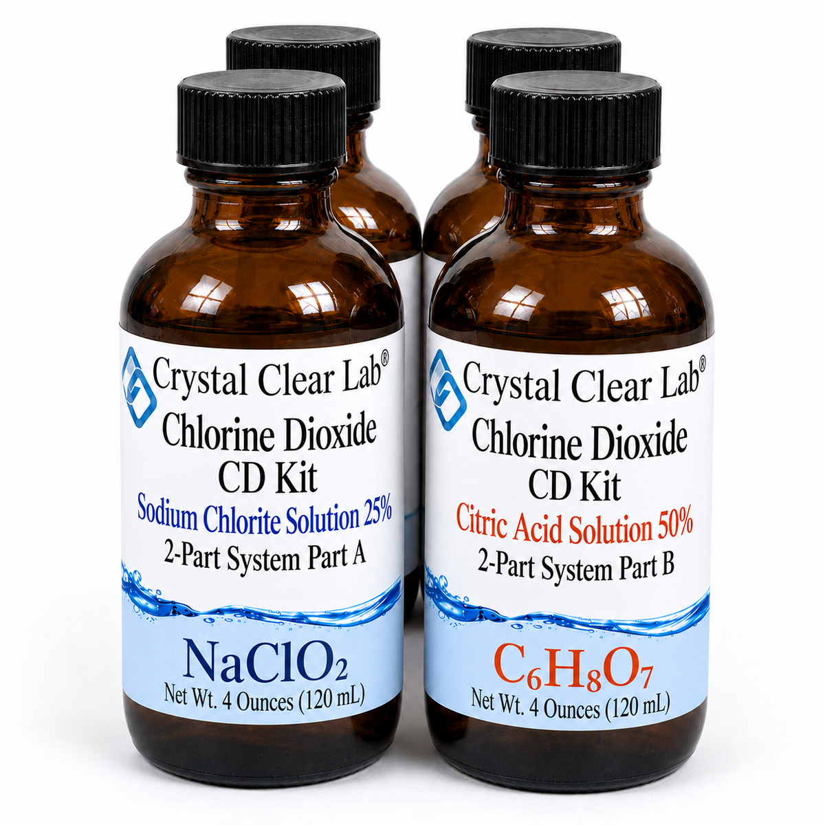 Chlorine Dioxide Citric Acid Kits — 4 oz / Amber Glass / 2