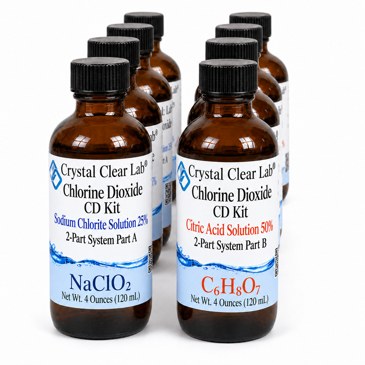 Chlorine Dioxide Citric Acid Kits — 4 oz / Amber Glass / 4