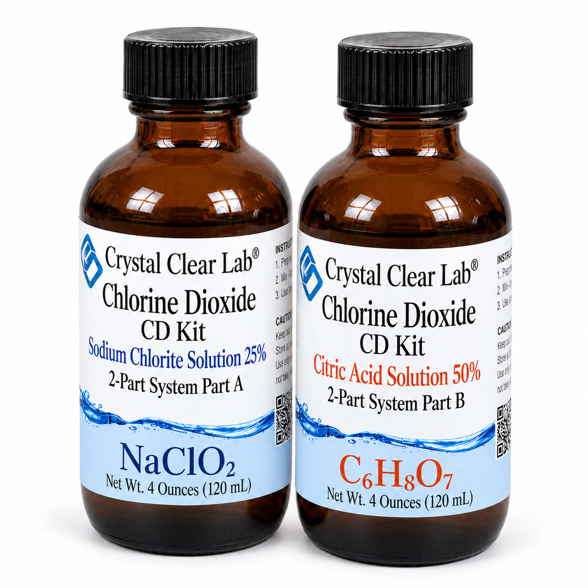 Chlorine Dioxide Citric Acid Kits — 4 oz / Amber Glass / 1