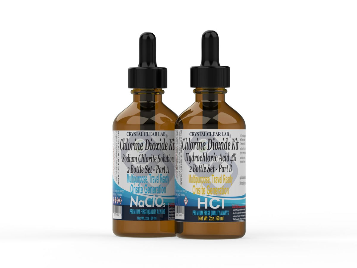 Crystal Clear Chlorine Dioxide Hydrochloric Acid 4-5% (HCl) : Sodium Chlorite 2oz, 4oz, 8oz Liquid Set, , 1 Fluid Ounces, Pack of 2